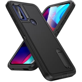 Feishell Case for Motorola G Pure 6.5 inch,Heavy Duty 3 Layer Military Protection with Hidden Kickstand Shock Resistant Armor Hybrid Bumper Rugged Rubber Phone Cover,Black+Black