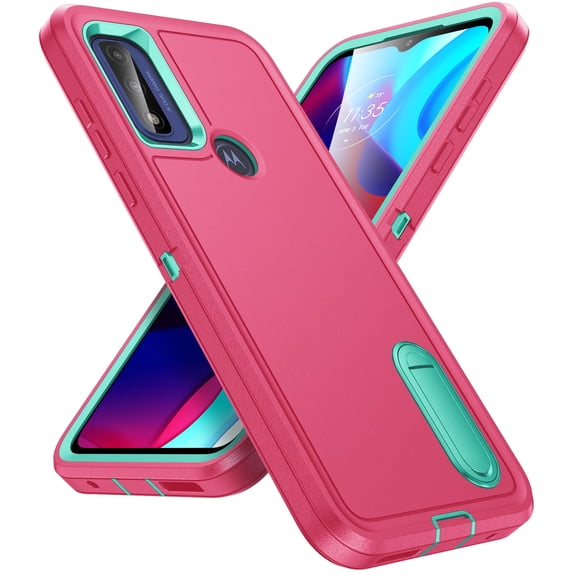 Feishell Case for Motorola G Pure 6.5 inch,Heavy Duty 3 Layer Military Protection with Hidden Kickstand Shock Resistant Armor Hybrid Bumper Rugged Rubber Phone Cover,Rose+Mint
