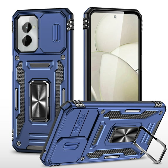Feishell Case for Motorola Moto G 5G (2024) Camera Lens Slide Protection Cover with Ring Holder Kickstand, Car Magnetic Armor Heavy Duty Military Grade Shockproof PC Rugged Bumper,
Navyblue