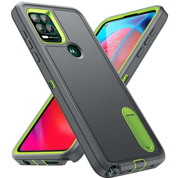 Feishell Case for Motorola Moto G Stylus 5G 2021,Heavy Duty 3 Layer Military Protection with Hidden Kickstand Shock Resistant Armor Hybrid Bumper Rugged Rubber Phone Cover,Gray+Green