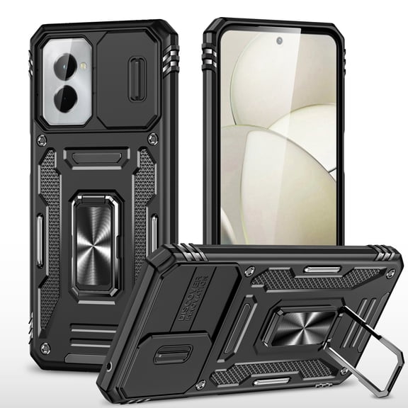 Feishell Case for Motorola Moto G Stylus 5G (2024) Camera Lens Slide Protection Cover with Ring Holder Kickstand, Car Magnetic Armor Heavy Duty Military Grade Shockproof PC Rugged Bumper,
Black