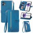 thumbnail image 1 of Feishell Case for Nothing Phone 1, Embossed Card Slots Retro Leather Wallet Shockproof Flip Cover with Hand Strap Card Slots Zipper Pocket Kickstand Handbag Magnetic Closure, Blue, 1 of 7