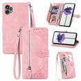 thumbnail image 1 of Feishell Case for Nothing Phone 1, Embossed Card Slots Retro Leather Wallet Shockproof Flip Cover with Hand Strap Card Slots Zipper Pocket Kickstand Handbag Magnetic Closure, Pink, 1 of 7