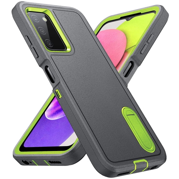 Feishell Case for Samsung Galaxy A03s 6.5 inch,Heavy Duty 3 Layer Military Protection with Hidden Kickstand Shock Resistant Armor Hybrid Bumper Rugged Rubber Phone Cover,Gray+Green
