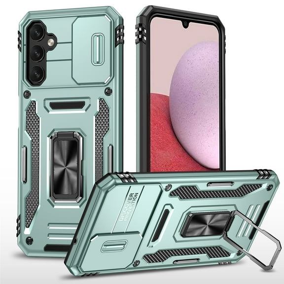 Feishell Case for Samsung Galaxy A05s Camera Lens Slide Protection Cover with Ring Holder Kickstand, Armor Heavy Duty Military Grade Shockproof PC Rugged Bumper for Samsung Galaxy A05s,
Green