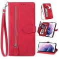 thumbnail image 1 of Feishell Case for Samsung Galaxy A12 5G, Embossed Card Slots Retro Leather Wallet Shockproof Flip Cover with Hand Strap Card Slots Zipper Pocket Kickstand Handbag Magnetic Closure, Red, 1 of 8
