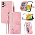 thumbnail image 1 of Feishell Case for Samsung Galaxy A13 5G, Embossed Card Slots Retro Leather Wallet Shockproof Flip Cover with Hand Strap Card Slots Zipper Pocket Kickstand Handbag Magnetic Closure, Pink, 1 of 7