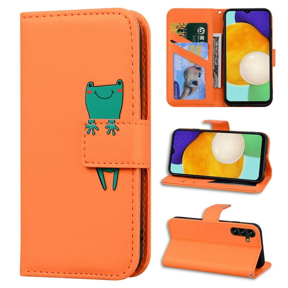 Feishell Case for Samsung Galaxy A14 5G (6.6 inch),Cartoon Animal Magnetic Buckle Folio Credit Card Slots Shockproof PU Leather Flip Kickstand Anti-Scratch Wallet Phone Case,Orange