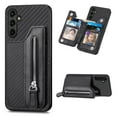 thumbnail image 1 of Feishell Case for Samsung Galaxy A14 5G 6.6 inch,Fiber Grain PU Leather Back Wallet Case with Credit Card Slots & Zipper Pocket Shockproof Magnetic Buckle Flip Kickstand Phone Case,Black, 1 of 7