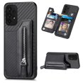 thumbnail image 1 of Feishell Case for Samsung Galaxy A23 5G 6.6 inch,Fiber Grain PU Leather Back Wallet Case with Credit Card Slots & Zipper Pocket Shockproof Magnetic Buckle Flip Kickstand Phone Case,Black, 1 of 7