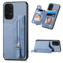 Feishell Case for Samsung Galaxy A23 5G 6.6 inch,Fiber Grain PU Leather Back Wallet Case with Credit Card Slots & Zipper Pocket Shockproof Magnetic Buckle Flip Kickstand Phone Case,Blue