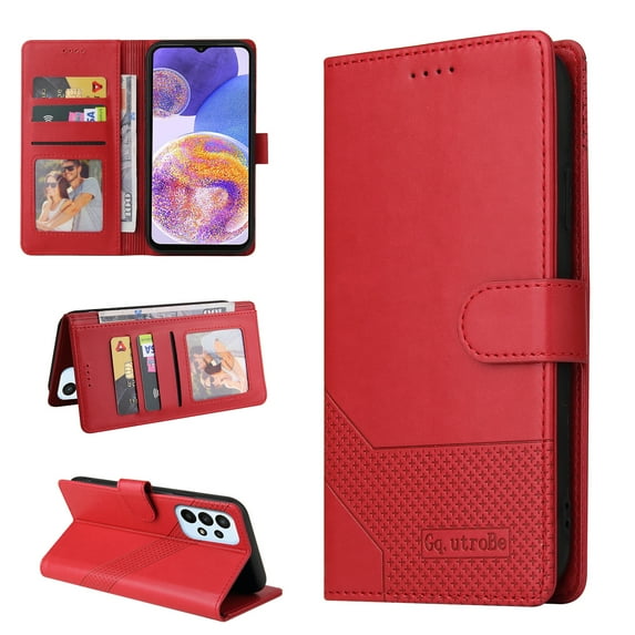 Feishell Case for Samsung Galaxy A23 5G 6.6 inch,Premium PU Leather Magnetic Clasp Folio Flip Kickstand Shockproof Wallet ID Credit Card Slots Cash Pocket Phone Case,Red
