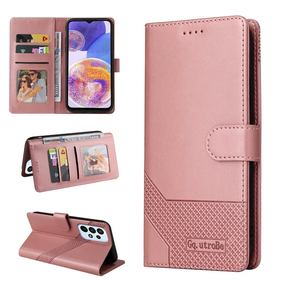 Feishell Case for Samsung Galaxy A23 5G 6.6 inch,Premium PU Leather Magnetic Clasp Folio Flip Kickstand Shockproof Wallet ID Credit Card Slots Cash Pocket Phone Case,Rosegold