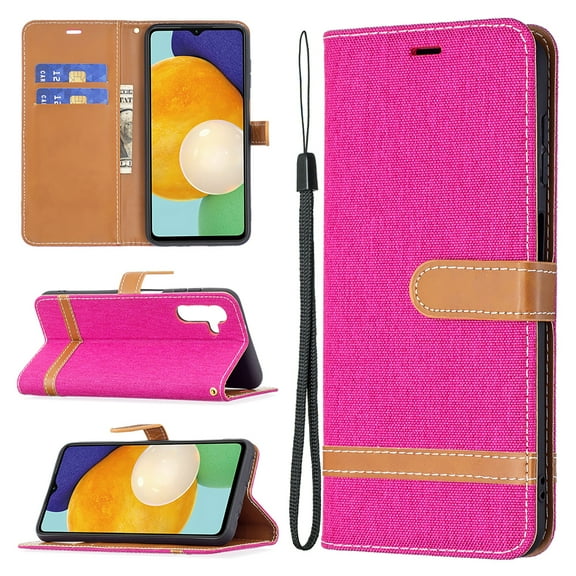 Feishell Case for Samsung Galaxy A35 Cloth Texture Premium PU Leather Simple Wallet Case [Credit Card Slots] [Kickstand] [Magnetic Closure] [Wrist Strap] Shockproof Flip Cover,Rose