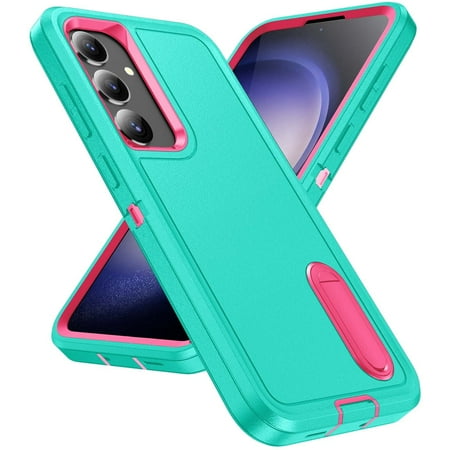Feishell Case for Samsung Galaxy A36 5G,Heavy Duty 3 Layer Military Protection with Hidden Kickstand Shock Resistant Armor Hybrid Bumper Rugged Rubber Phone Cover,Mint+Rose