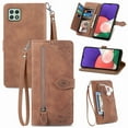thumbnail image 1 of Feishell Case for Samsung Galaxy A42 5G, Embossed Card Slots Retro Leather Wallet Shockproof Flip Cover with Hand Strap Card Slots Zipper Pocket Kickstand Handbag Magnetic Closure, Brown, 1 of 10