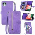 thumbnail image 1 of Feishell Case for Samsung Galaxy A42 5G, Embossed Card Slots Retro Leather Wallet Shockproof Flip Cover with Hand Strap Card Slots Zipper Pocket Kickstand Handbag Magnetic Closure, Purple, 1 of 9