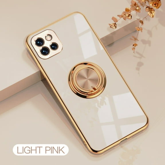 Feishell Case for Samsung Galaxy A42 5G, Slim 360 Degree Rotation Ring Holder Kickstand Plating Soft Silicone TPU Edge Anti-Scratch Cover Work with Magnetic Car Mount, Pink