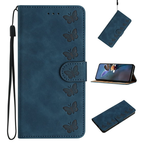 Feishell Case for Samsung Galaxy A42 5G Wallet Case, Butterflies Pattern PU Leather Strap Flip Protective Phone Cover with Card Slots Holder Kickstand Magnetic Clasp, Blue