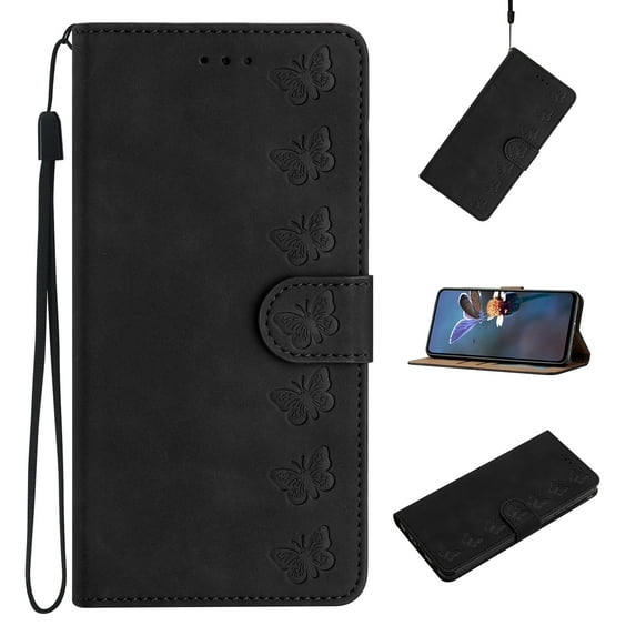 Feishell Case for Samsung Galaxy A42 5G Wallet Case, Butterflies Pattern PU Leather Strap Flip Protective Phone Cover with Card Slots Holder Kickstand Magnetic Clasp, Black