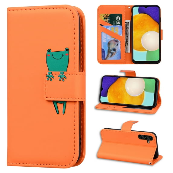 Feishell Case for Samsung Galaxy A54 5G (6.4 inch),Cartoon Animal Magnetic Buckle Folio Credit Card Slots Shockproof PU Leather Flip Kickstand Anti-Scratch Wallet Phone Case,Orange