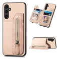 thumbnail image 1 of Feishell Case for Samsung Galaxy A54 5G 6.4 inch,Fiber Grain PU Leather Back Wallet Case with Credit Card Slots & Zipper Pocket Shockproof Magnetic Buckle Flip Kickstand Phone Case,Khaki, 1 of 7