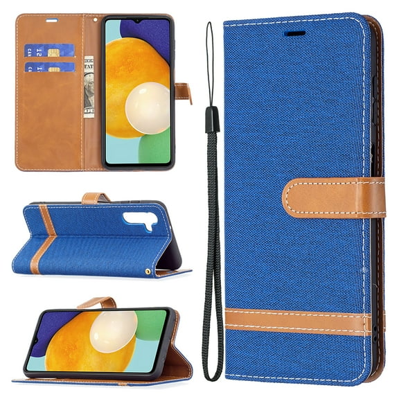 Feishell Case for Samsung Galaxy A55 Cloth Texture Premium PU Leather Simple Wallet Case [Credit Card Slots] [Kickstand] [Magnetic Closure] [Wrist Strap] Shockproof Flip Cover,Blue