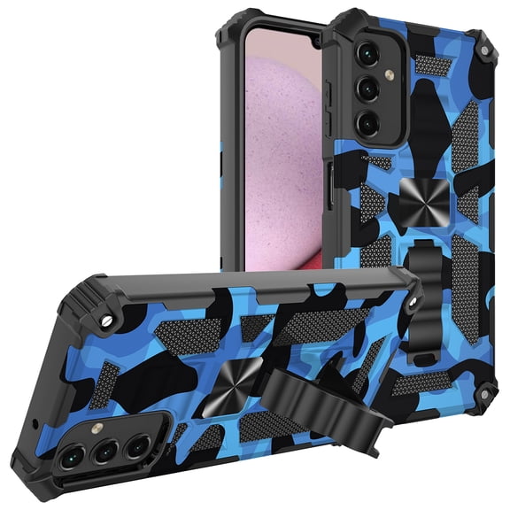 Feishell Case for Samsung Galaxy A56 5G,Shockproof Hybrid Durable Double Layers Protection PC + TPU Kickstand Support Magnetic Car Mount Stylish Camouflage Phone Case,Darkblue