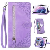 Feishell Case for Samsung Galaxy S20 FE, Embossed Card Slots Retro Leather Wallet Shockproof Flip Cover with Hand Strap Card Slots Zipper Pocket Kickstand Handbag Magnetic Closure, Purple