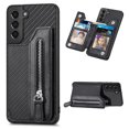 thumbnail image 1 of Feishell Case for Samsung Galaxy S21 6.2 inch,Fiber Grain PU Leather Back Wallet Case with Credit Card Slots & Zipper Pocket Shockproof Magnetic Buckle Flip Kickstand Phone Case,Black, 1 of 7