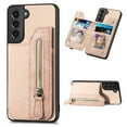 thumbnail image 1 of Feishell Case for Samsung Galaxy S21 6.2 inch,Fiber Grain PU Leather Back Wallet Case with Credit Card Slots & Zipper Pocket Shockproof Magnetic Buckle Flip Kickstand Phone Case,Khaki, 1 of 7