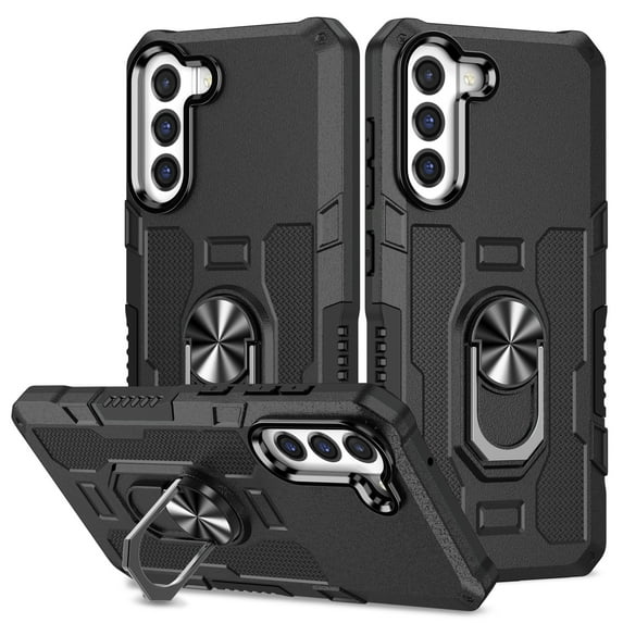 Feishell Case for Samsung Galaxy S21 FE 5G,Shockproof Anti-Fingerprint Hybrid Armor Cover with 360° Rotation Finger Ring Holder Kickstand Magnetic Car Mount Rugged Protective Phone Case,Black