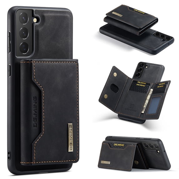 Feishell Case for Samsung Galaxy S22 5G,Premium PU Leather Magnetic Detachable 2-In-1 Card Pocket Back Flip ID Credit Card Slots Kickstand Shockproof Business Slim Phone Case,Black