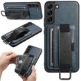 thumbnail image 1 of Feishell Case for Samsung Galaxy S22 Plus (6.6 inch),Shockproof Retro PU Leather Credit Card Pocket Holder Portable Metal Ring Wristhand Strap Kickstand Anti-Scratch Slim Phone Case,Blue, 1 of 9