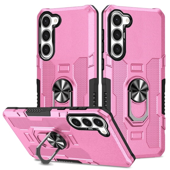 Feishell Case for Samsung Galaxy S23 (6.1 inch),Shockproof Anti-Fingerprint Hybrid Armor Cover with 360° Rotation Finger Ring Holder Kickstand Magnetic Car Mount Rugged Protective Phone Case,Pink