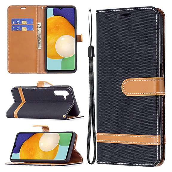 Feishell Case for Samsung Galaxy S24+ Cloth Texture Premium PU Leather Simple Wallet Case [Credit Card Slots] [Kickstand] [Magnetic Closure] [Wrist Strap] Shockproof Flip Cover,Black