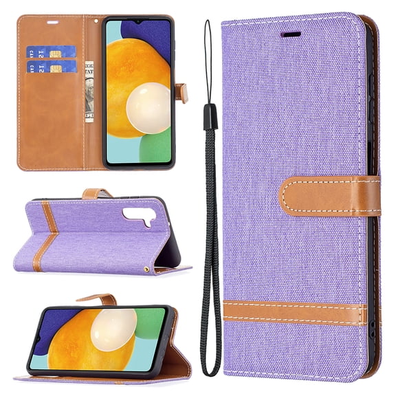 Feishell Case for Samsung Galaxy S24 Cloth Texture Premium PU Leather Simple Wallet Case [Credit Card Slots] [Kickstand] [Magnetic Closure] [Wrist Strap] Shockproof Flip Cover,Purple