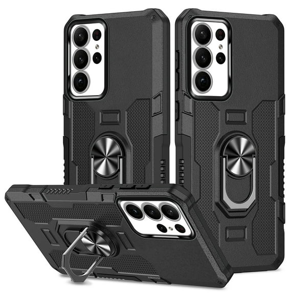 Feishell Case for Samsung Galaxy S24 Ultra (6.8 inch),Shockproof Anti-Fingerprint Hybrid Armor Cover with 360° Rotation Finger Ring Holder Kickstand Magnetic Car Mount Rugged Protective Phone Ca,Black