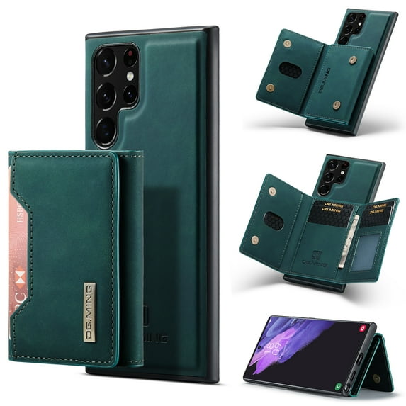 Feishell Case for Samsung Galaxy S25 Ultra Plus,Premium PU Leather Magnetic Detachable 2-In-1 Card Pocket Back Flip ID Credit Card Slots Kickstand Shockproof Business Slim Phone Case,Green