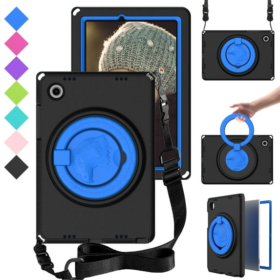 Feishell Case for Samsung Galaxy Tab A7 Lite 8.7" 2021 (SM-T220/T225/T227) with Screen Protector,Shockproof Rugged 360 Rotatable Folding Handle Holder Kids Friendly EVA Case with Shoulder Strap,Black