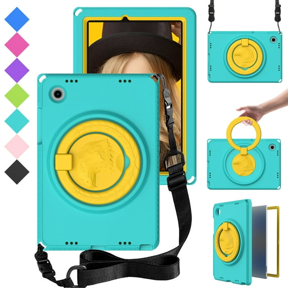 Feishell Case for Samsung Galaxy Tab A7 Lite 8.7" 2021 (SM-T220/T225/T227) with Screen Protector,Shockproof Rugged 360 Rotatable Folding Handle Holder Kids Friendly EVA Case with Shoulder Strap,Mint