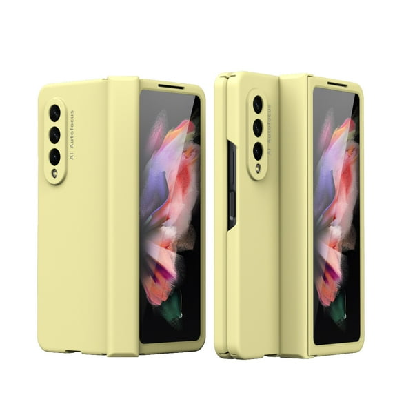 Feishell Case for Samsung Galaxy Z Fold3,Built-in Glass Screen Protector Film,Shockproof Hinged Folding All-inclusive Shell Micro-frosting Anti-Scratch Support Wireless Charging Slim Phone Case,Yellow