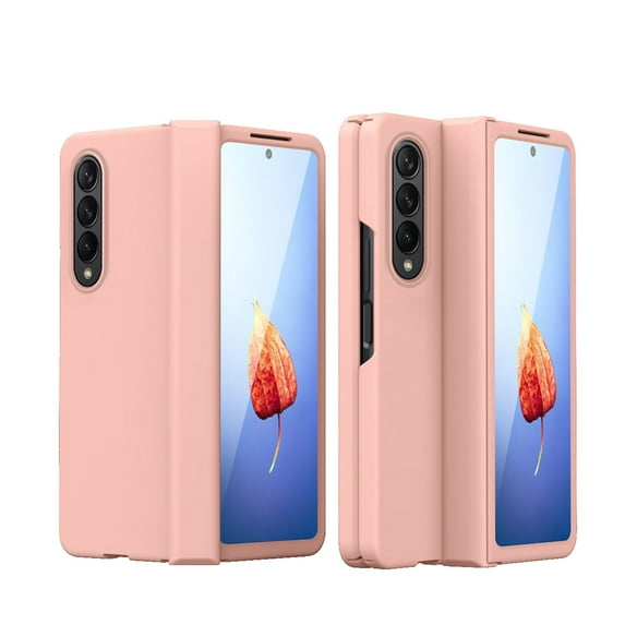 Feishell Case for Samsung Galaxy Z Fold4,Built-in Glass Screen Protector Film,Shockproof Hinged Folding All-inclusive Shell Micro-frosting Anti-Scratch Support Wireless Charging Slim Phone Case,Pink