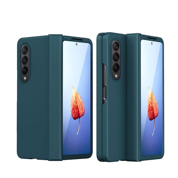 Feishell Case for Samsung Galaxy Z Fold4,Built-in Glass Screen Protector Film,Shockproof Hinged Folding All-inclusive Shell Micro-frosting Anti-Scratch Support Wireless Charging Slim Phone Case,Cyan