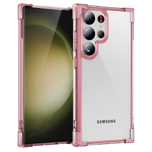 Feishell Case for Samsung S24 Ultra Case Clear, Non Yellowing Crystal Clear Anti-Scratch Hard PC & Non-Hybrid Slip Soft TPU Bumper Cover Transparent Corner Shockproof Protective Phone Case, Pink
