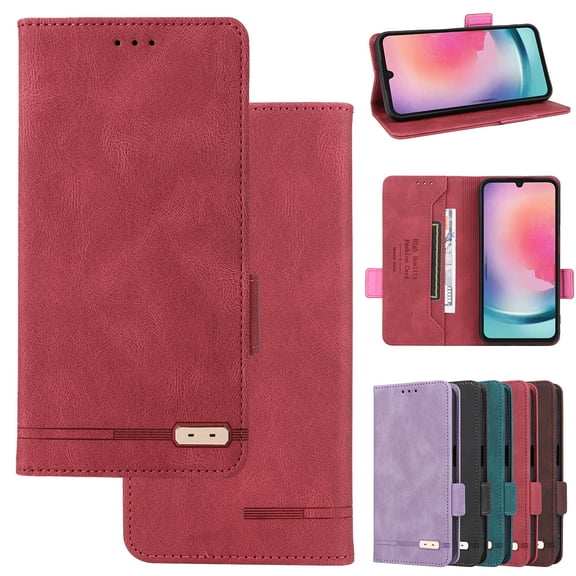 Feishell Case Wallet For Samsung Galaxy A15, Flip Kickstand [RFID Blocking] Card Holder & Cash Pocket,Magnetic Vintage PU Leather [TPU Shockproof Interior Case] Protective Folio Cover,Red