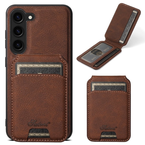 Feishell Case forSamsung Galaxy S25 Plus with Detachable Card Holder, PU Leather Wallet Case with Flip Kickstand, Shockproof Magnetic Cover Compatible with MagSafe Car Mount Holder, Brown
