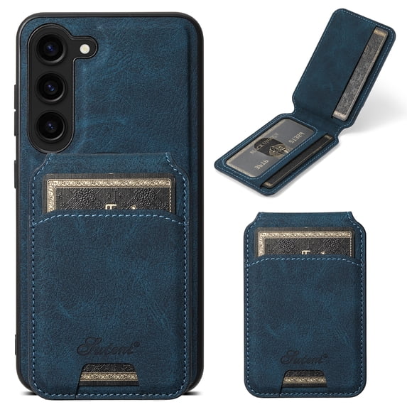 Feishell Case forSamsung Galaxy S25 Plus with Detachable Card Holder, PU Leather Wallet Case with Flip Kickstand, Shockproof Magnetic Cover Compatible with MagSafe Car Mount Holder, Blue