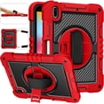 thumbnail image 1 of Feishell Case for iPad 10th Gen 10.9" 2022,360 Degree Rotation Kickstand Hand Strap Shockproof Armor Heavy Duty Rugged Three Layers Multi-Functional Cover with Adjustable Shoulder Strap,Red+Black, 1 of 9