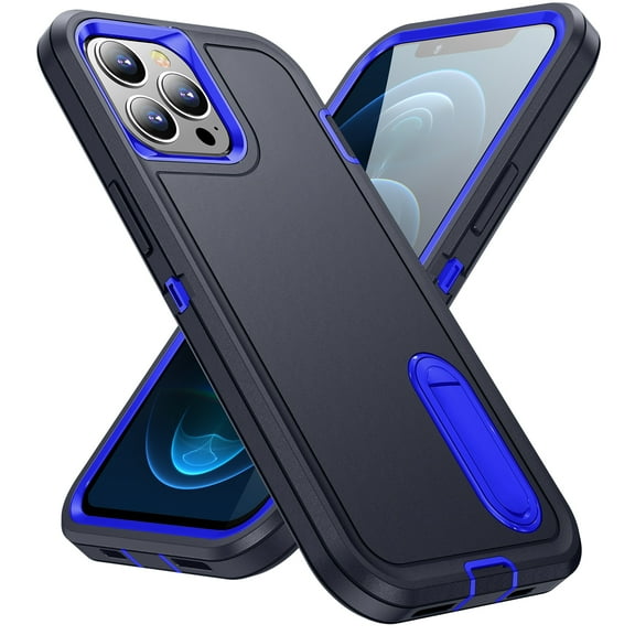 Feishell Case for iPhone 12/12 Pro 6.1 inch,Heavy Duty 3 Layer Military Protection with Hidden Kickstand Shock Resistant Armor Hybrid Bumper Rugged Rubber Phone Cover,Darkblue+Royalblue